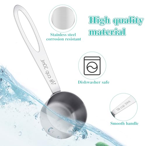 2Pcs 1/8 Cup Measuring Cup, 30ml Scoop, Stainless Steel Measuring Cups, Coffee Scoops, Measuring Scoops Tablespoon Measure Spoon, Long Handle Cooking Measuring Scoop(30ML) - color: 2 Pcs/Long Handle