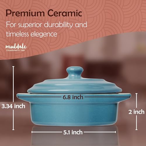 Muldale Ceramic Camembert Baker with Lid and Wooden Spreader - Brie Baking Dish Set for Entertaining - 5.5" Oven Safe Blue - color: Blue