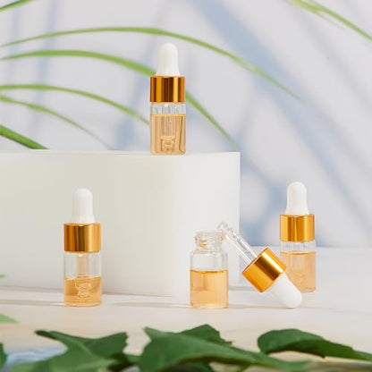 Didaey 200 Pcs 1/2/3/5/10/15 ml Mini Glass Oil Dropper Bottle Bulk, Clear Essential Small Empty Bottles Sample Containers Perfume Liquid Vials with Cap for Traveling (3 ml,Champagne Gold) - color: Champagne Gold, size: 3 ml
