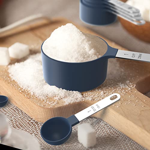 TILUCK Measuring Cups & Spoons Set, Stackable Cups and Spoons, Nesting Measure Cups with Stainless Steel Handle, Kitchen Gadgets for Cooking & Baking (Blue) - color: Blue
