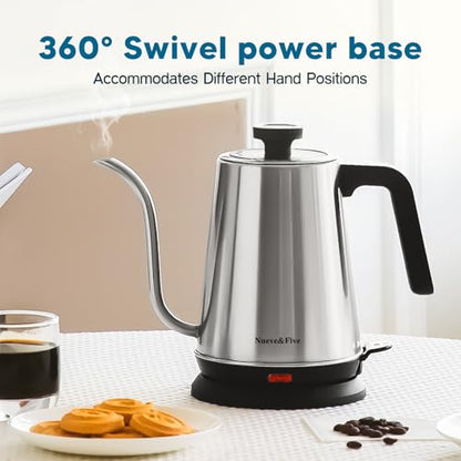 Nueve&Five Electric Gooseneck Kettle with Thermometer, 1.0L Pour Over Hot Water Kettle for Coffee and Tea, 1000W, Auto Shutoff, Boil-Dry Protection,Stainless Steel - color: Stainless Steel
