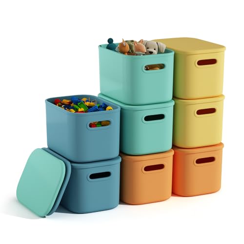 8 Pack Colorful Storage Bins with Lids for Shelves, Classroom Storage Bins, Stackable Colored Bins, Plastic Storage Containers with Lids for Organizing, Storage Boxes for Craft, Art Supplies - color: Colorful, size: 8 Pack
