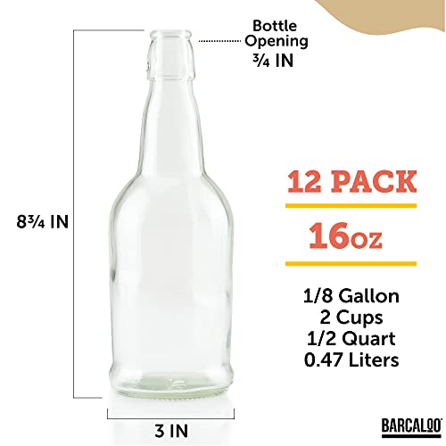 Barcaloo 16 Ounce Clear Glass Beer Bottles for Home Brewing - Beer, Kombucha, Soda, Juice, Fermentation, 12 Pack Glass Bottle with Flip Top Cap - color: Clear, size: 16oz.