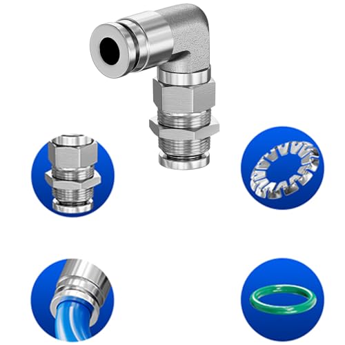2Pcs 304 Stainless Steel Bulkhead Elbow 1/4" x 1/4" Tube OD Push to Connect Tube Fitting, PLM-1/4 Bulkhead 90 Degree Elbow Pneumatic Quick Connect Air Fitting - size: 1/4" x 1/4"