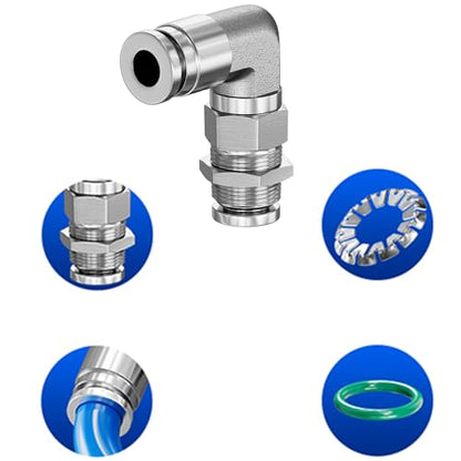 2Pcs 304 Stainless Steel Bulkhead Elbow 1/4" x 1/4" Tube OD Push to Connect Tube Fitting, PLM-1/4 Bulkhead 90 Degree Elbow Pneumatic Quick Connect Air Fitting - size: 1/4" x 1/4"