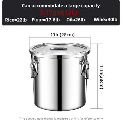 304 stainless steel food storage containers with lids lock clips airtight container large airtight for rice flour sugar grain coffee bean storage containers Kitchen jar (3.17gal/12L) - size: 3.17gal