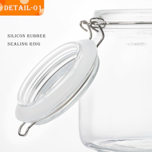 34oz Square Glass Food Storage Jars with Airtight Clamp Lids, 3 Pack Large Kitchen Canisters for Flour, Cereal, Coffee, Pasta and Canning, Mason Jar (Clear 34oz Square - 3 sets) - color: Clear 34oz Square - 3 sets