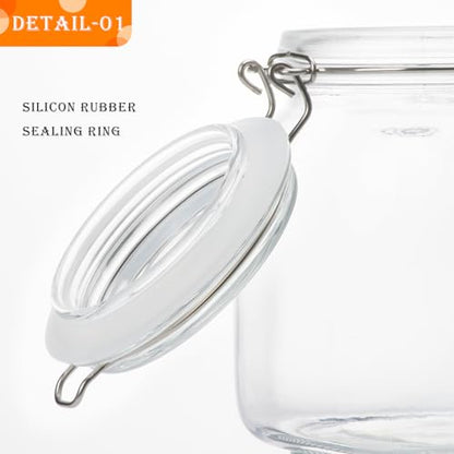 34oz Square Glass Food Storage Jars with Airtight Clamp Lids, 3 Pack Large Kitchen Canisters for Flour, Cereal, Coffee, Pasta and Canning, Mason Jar (Clear 34oz Square - 3 sets) - color: Clear 34oz Square - 3 sets