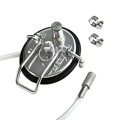 Corny Carbonation Keg Lid, Cornelius Soda Keg Lids for Quick Forced Carbonation, Ball Lock Keg Lid with Diffusion Stone, Pressure Relief Valve, Clamp and Tube for Homebrew Beer and Beverage
