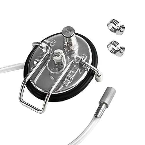 Corny Carbonation Keg Lid, Cornelius Soda Keg Lids for Quick Forced Carbonation, Ball Lock Keg Lid with Diffusion Stone, Pressure Relief Valve, Clamp and Tube for Homebrew Beer and Beverage