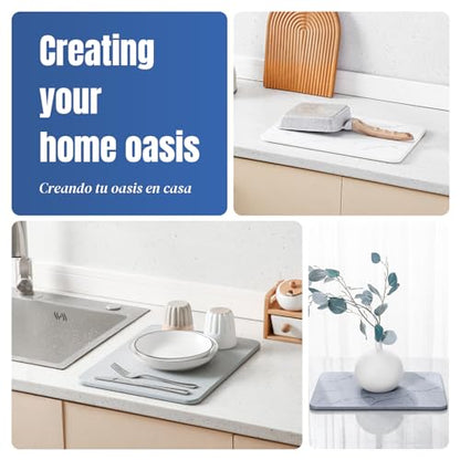 Quick Dry Stone Drying Mat for Kitchen Counter, Water-Absorbent Diatomaceous Dish Drying Mats, Multi-Purpose Stone Drying Tray for Cups Dishes Bottles - color: Ash-Marble