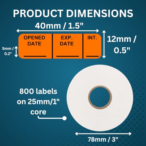 Expiration Date Stickers, Opened & Expiration Date Labels, 800 Fluoro Orange Write-On Stickers, 0.5" x 1.5" (12mm x 40mm) - style: Opened Date/Exp. Date/Int.