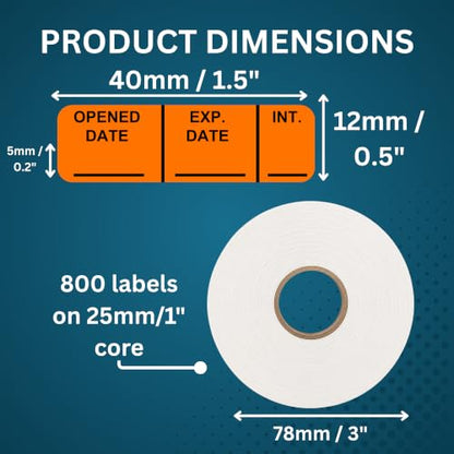 Expiration Date Stickers, Opened & Expiration Date Labels, 800 Fluoro Orange Write-On Stickers, 0.5" x 1.5" (12mm x 40mm) - style: Opened Date/Exp. Date/Int.