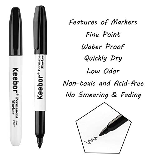 Keebor Permanent Markers Bulk, 60 Pack Black Permanent Markers, Quick Drying & Fade Resistant, Fine Point Marker Set for Wood, Plastic, Paper, Metal - size: 1 Count (Pack of 60)
