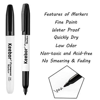 Keebor Permanent Markers Bulk, 60 Pack Black Permanent Markers, Quick Drying & Fade Resistant, Fine Point Marker Set for Wood, Plastic, Paper, Metal - size: 1 Count (Pack of 60)
