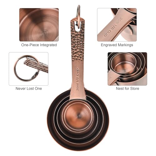 Measuring Cups and Spoons Set 10, Copper Measuring Cups and Spoons Set for Baking & Kitchen, Metric & US Stainless Steel 4 Measure Cups and 5 Spoons with Leveler - color: Copper, size: B: Set of 10