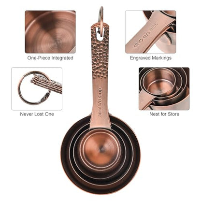 Measuring Cups and Spoons Set 10, Copper Measuring Cups and Spoons Set for Baking & Kitchen, Metric & US Stainless Steel 4 Measure Cups and 5 Spoons with Leveler - color: Copper, size: B: Set of 10