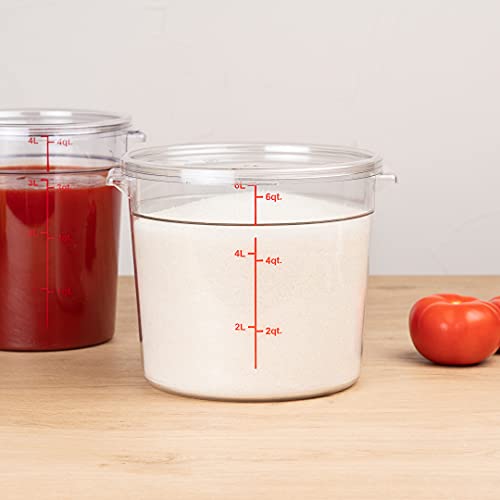 Restaurantware Met Lux 6 Quart Food Storage Containers 10 Round Commercial Storage Containers - Lids Sold Separately With Volume Markers Clear Plastic Food Prep Buckets Space-Saving Storage - size: 6 qt, style: 10 Count