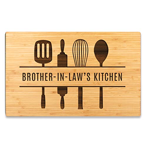Andaz Press Large Bamboo Wood Cutting Board Gift, 17.75 x 11-inch, Brother-In-Law's Kitchen, Utensils Graphic, 1-Pack, Laser Engraved Serving Chopping Board Christmas Birthday Chef Kitchen Ideas - color: Brother-In-Law