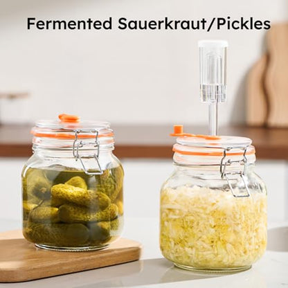 Jillmo 1 Liter Fermentation Jar, Square Glass Fermenting Kit with Weights for Making Sauerkraut, Kimchi, Pickles & More, Pack of 2 - size: 1 Liter