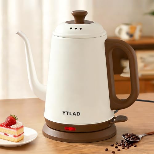 Gooseneck Electric Kettle 1L, 1000W Fast Boiling for Pour-Over Coffee & Tea, 304 Stainless Steel BPA-Free, Precise Flow Spout, Auto Shut-Off & Boil-Dry Protection, Retro Style (White) - color: White