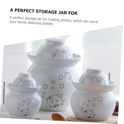Small Ceramic Kimchi Container Airtight Fermentation Crock Jar for Pickles and Sauerkraut Multipurpose Sealed Pickle Jar with Water Seal Lid Compact Kitchen Storage for Dried Fruit