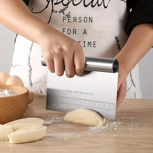 Edelstahl Schaber Mit Maßskala Und Rundem Griff, Vielseitiger Teigschneider Für Kuchen, Sahne, Pizza, Pfannkuchen, Backzubehör, Silver