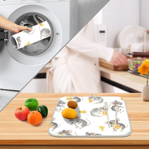 ALAZA Cute Mouse with Cheese Dish Drying Mats Absorbent Microfiber Drying Pad Kitchen Countertop Draining Mat 16 x 18 Inches - size: 16" x 18"