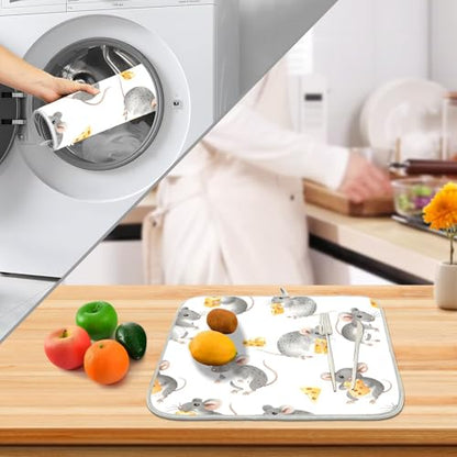 ALAZA Cute Mouse with Cheese Dish Drying Mats Absorbent Microfiber Drying Pad Kitchen Countertop Draining Mat 16 x 18 Inches - size: 16" x 18"