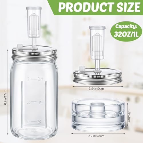 Leinuosen 32 oz 4 Sets Fermentation Kit for Wide Mouth Mason Include Fermentation Glass Jars and Lids, Fermenting Weights, Airlocks, Silicon Rings Accessory for Complete Making and Storing Sauerkraut