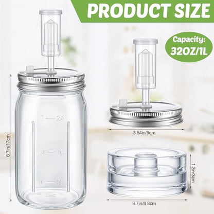 Leinuosen 32 oz 4 Sets Fermentation Kit for Wide Mouth Mason Include Fermentation Glass Jars and Lids, Fermenting Weights, Airlocks, Silicon Rings Accessory for Complete Making and Storing Sauerkraut