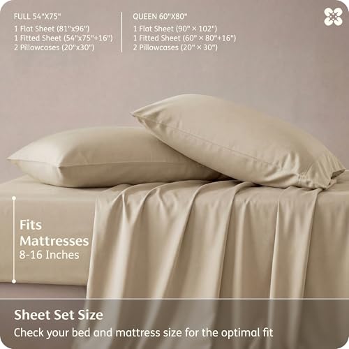 Bedsure PureWoven 100% Rayon Derived from Bamboo, Queen Sheets, 4 Pieces | Cooling Sheets for Hot Sleepers, Breathable & Silky Soft, 16" Deep Pocket, Hotel Luxury Bedding, Beige - color: 03 - Beige, size: Queen