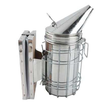 Bee Smoker with Heat Protection Board Iron Beekeeping Equipment, Stainless Steel Produces Safe Cool Smoke to Help, Protective Heat Surrounds the Smoker to Help