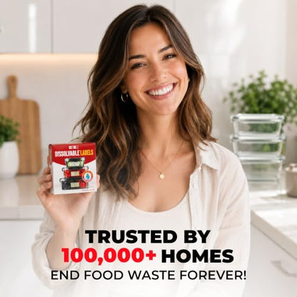 Dissolvable Food Labels, 1x2 in, 200/Roll, Canning Mason Jar Removable | Melts away in 30 seconds in water, no soaking, scrubbing, or residue, write on with pen or marker, deli cups, meal prep - size: 1x2"