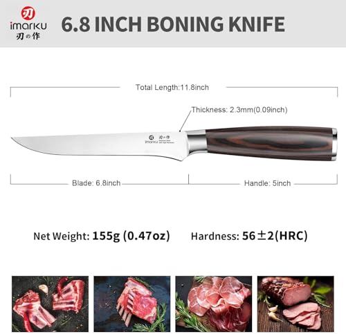imarku Fillet Knife, German High Carbon Boning Knife, 6-Inch Stainless Steel Professional Grade Boning Fillet Knife for Fish, Pakkawood Handle for Meat and Poultry, Gifts for Men and Women - color: Silver with Brown