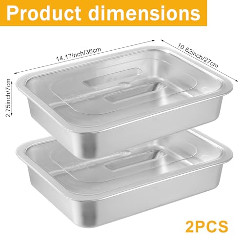 2 Pcs Pizza Dough Proofing Box -14.1x10.6 Inch Stainless Steel Pizza Dough Trays with Clear Lid, Household Pizza Bread Proofing Storage Container, Fits 4-6 Dough Balls