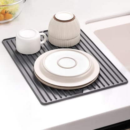 Dish Drying Mat, Flexible Silicone Drying Mat for Kitchen Counter, Heat Resistant Silicone Trivet for Countertop Protector, Super Thick Non-Slip Dish Drying Pad for Under Rack, 12” x 16” - size: 12" x 16"