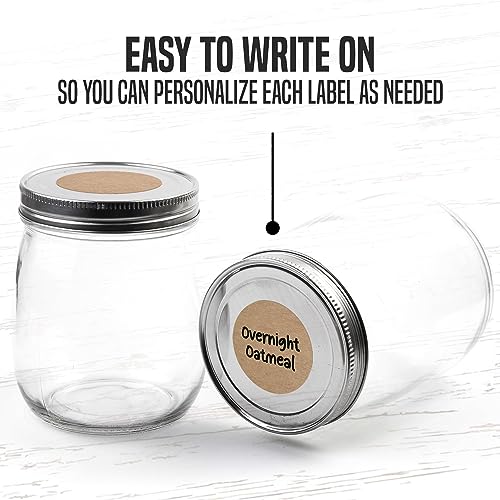 Dissolvable Canning Labels 1.5in Round, Removable Kraft Mason Jar Stickers | Water soluble, no residue, write on with pen, 200 per pack, jam, preserves, pantry, freezer, spice bottles, food storage - size: 1.5 inch