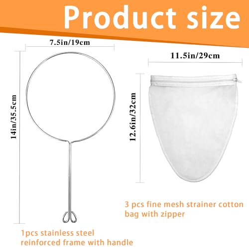Ultra Fine Mesh Strainer with Stainless Steel Handle, Reusable Food Grade Juice Strainer, Cheesecloth Strainer with Zipper for Nut Milk, Coffee, Butter, Juices and Cheese (Medium) - size: Medium