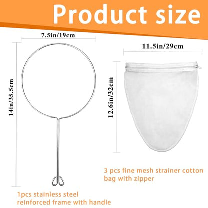 Ultra Fine Mesh Strainer with Stainless Steel Handle, Reusable Food Grade Juice Strainer, Cheesecloth Strainer with Zipper for Nut Milk, Coffee, Butter, Juices and Cheese (Medium) - size: Medium