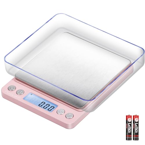 Fuzion Digital Scale .01 Gram Accuracy, 500g Mini Food Scales for Small Jewelry, Gold, Herb, Spice - Weight Gram and Oz - color: Pink