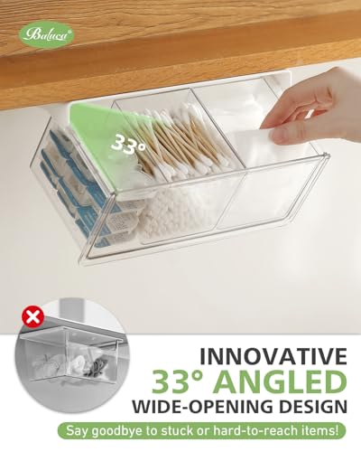 BALUCA Small Clear Stackable Storage Drawers – 33° Angled Acrylic Makeup Organizer for Vanity, Undersink & Kitchen Cabinets | Multi-Purpose Plastic Storage Bins & Drawer Organizer Bins (Large) - size: Large