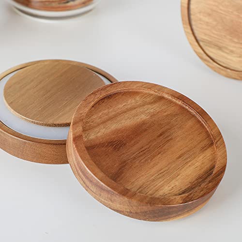 Glass Storage Jars with Wood Lid [Set of 5], Airtight Food Containers Stackable for Coffee Beans| Nuts| Pasta - color: 25oz*2+34oz*2+54oz