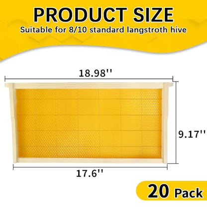 20 Pack Beehive Frames with Beeswax Sheets, Assembled Deep Beehive Frames and Beeswax Foundation Sheets, 9-1/8-Inch for Beekeeping Supplies - size: 20PCS