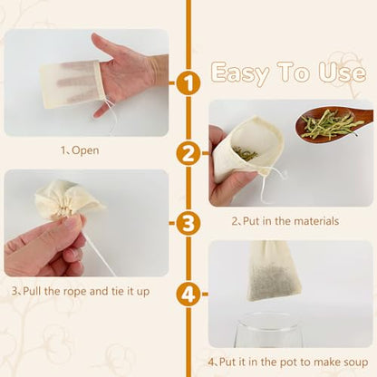 20Pcs Cotton Cooking Spice Bags, 4.25in×3.15in, Soak-Resistant & Boil-Resistant, Strainer Cooking Soups as Spice Bags, Reusable Tea Bags