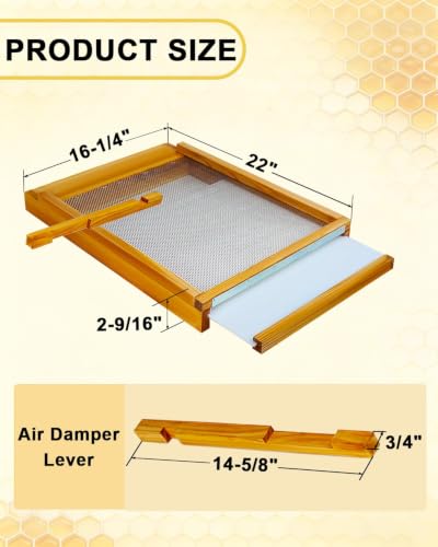 vensovo Beehive Screened Bottom Board for 10 Frame Langstroth Hives — Beeswax-Coated Base with Solid Wood Frame, Ventilation & Moisture Control (22 x 16 x 2.6 Inch)