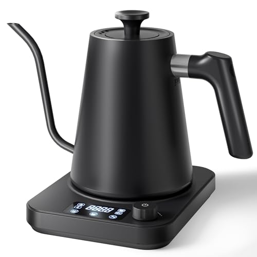 Gooseneck Electric Kettle, ±1°F Temperature Control Electric Kettle, 1.0L 1200W Fast Heating, 24H Keep Warm, 30Min Auto Memory, Food Grade Stainless Steel, Pour Over Kettle for Coffee and Tea