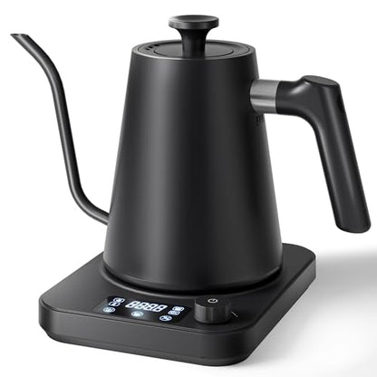 Gooseneck Electric Kettle, ±1°F Temperature Control Electric Kettle, 1.0L 1200W Fast Heating, 24H Keep Warm, 30Min Auto Memory, Food Grade Stainless Steel, Pour Over Kettle for Coffee and Tea