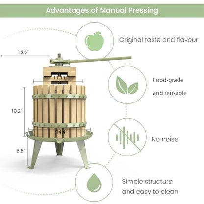 3.2 Gallon Fruit and Wine Press, Manual Cider Press with Solid Beech Wood Basket - color: Green, size: 3.2 Gallon