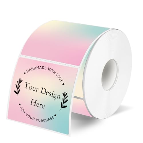 2x2 Inch Square Thermal Sticker Labels, Self-Adhesive Pink Square Direct Thermal Labels, Waterproof/Tearproof/Perforation Line Design- Gradient Color - color: Gradient Color, size: Square 2'' X 2''